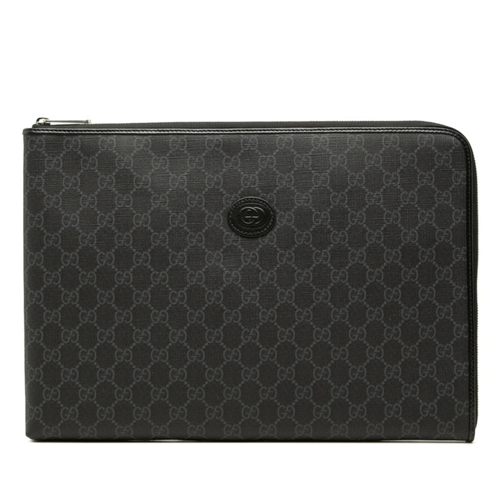 Gucci GG Supreme Second Bag Clutch 792117 Black Leather Men's GUCCI